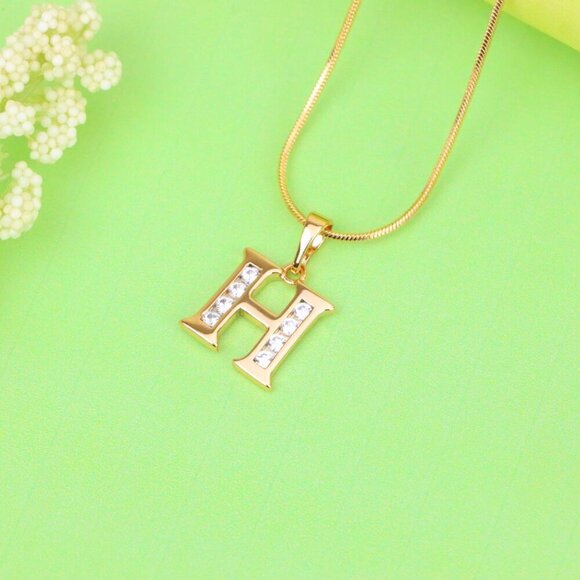 "Rose Gold Letter H Pendant with Crystals – 18K Gold Plated Charm, XPPT1357 - Picture 9 of 13